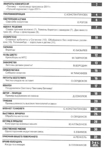 содержание журнала Изобретатель и рационализатор 1 2012