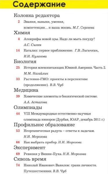 содержание журнала Потенциал. Химия. Биология. Медицина 2 2012